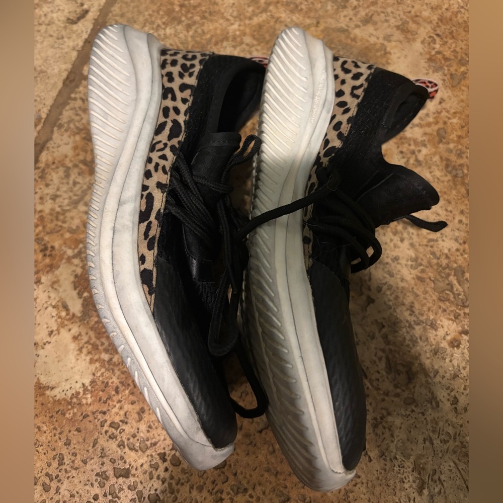 Women's Black and Leopard Print Sneakers